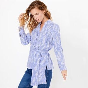 Per Una Sky Blue Yellow Patterned Tie Front Blouse Size 8